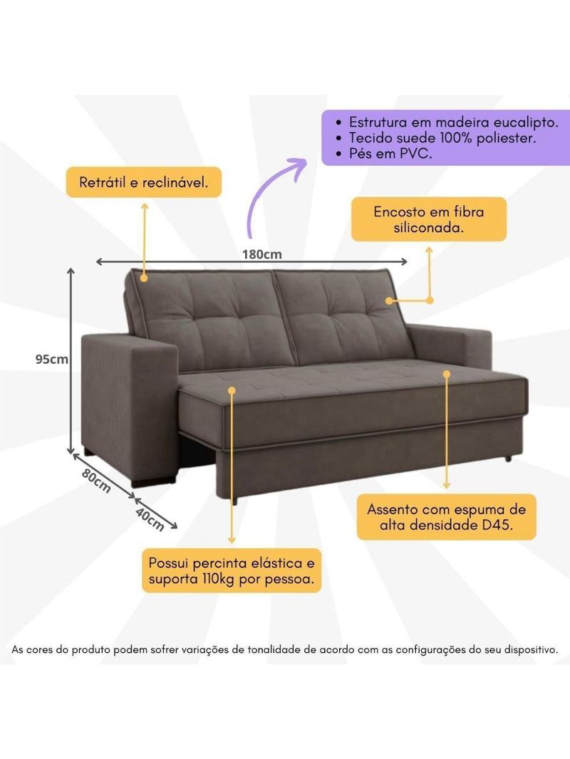 Sofá 2 Lugares Retrátil E Reclinável 180cm Multimóveis Cr45241