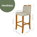 Banqueta Alta Para Cozinha De Madeira Maciça Estofada Com Encosto Multimóveis Cr15018 Madeirado-Bege