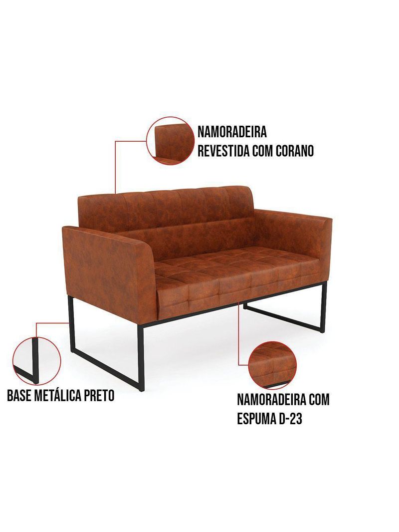 Kit 1 Sofá Namoradeira E 2 Poltronas Elisa Corano Base Metálica Industrial Preto - D'rossi Cor Nozes
