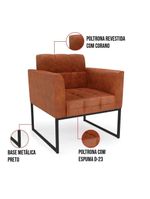 Kit 1 Sofá Namoradeira E 2 Poltronas Elisa Corano Base Metálica Industrial Preto - D'rossi Cor Nozes