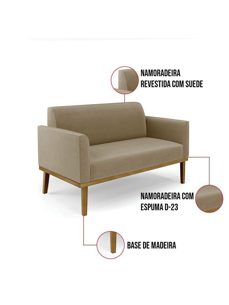 Sofá Namoradeira Base De Madeira Fixa Castanho Marisa Suede Marrom Rato D03 - D?rossi