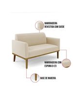 Sofá Namoradeira Base De Madeira Fixa Castanho Marisa Suede D03 - D?rossi Cor Bege