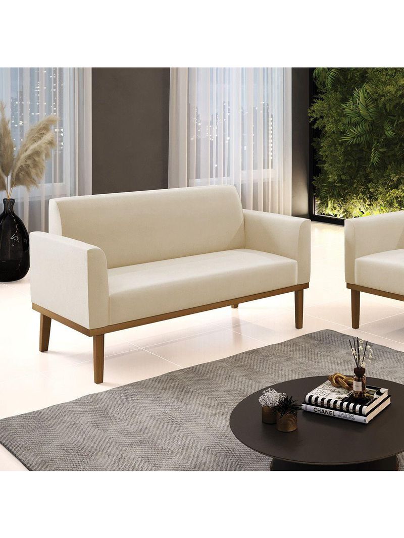 Sofá Namoradeira Base De Madeira Fixa Castanho Marisa Suede D03 - D?rossi Cor Bege