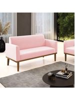 Sofá Namoradeira Base De Madeira Fixa Castanho Marisa Suede D03 - D?rossi Cor Rosa Bebê