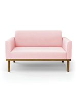 Sofá Namoradeira Base De Madeira Fixa Castanho Marisa Suede D03 - D?rossi Cor Rosa Bebê