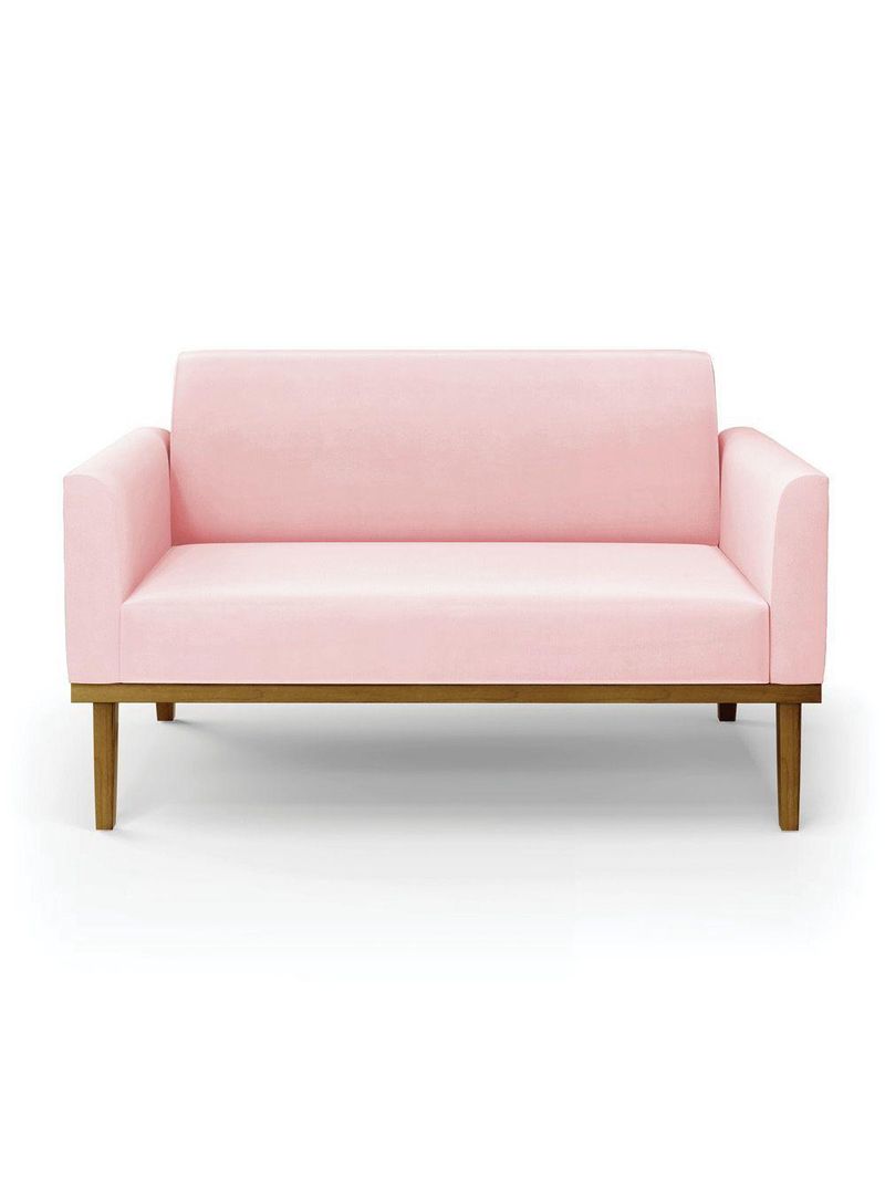 Sofá Namoradeira Base De Madeira Fixa Castanho Marisa Suede D03 - D?rossi Cor Rosa Bebê