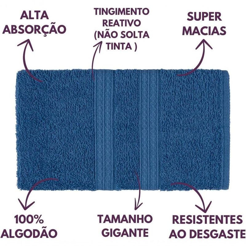Jogo De Toalhas Gigante Itália Soft 2 Banhão + 2 Rosto + 2 Tapete Luxo 100% Algodão - Azul