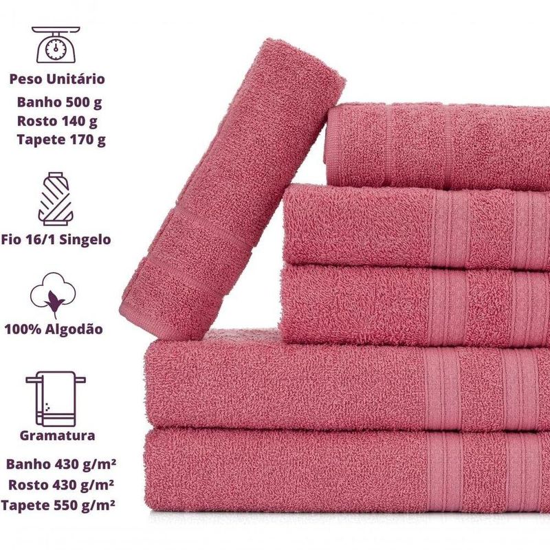Jogo De Toalhas Gigante Itália Soft 2 Banhão + 2 Rosto + 2 Tapete Luxo 100% Algodão - Rosê