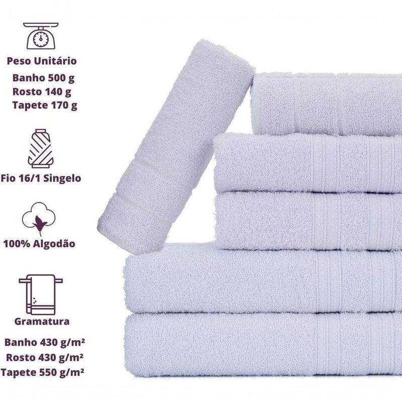 Jogo De Toalhas Gigante Itália Soft 2 Banhão + 2 Rosto + 2 Tapete Luxo 100% Algodão - Branco