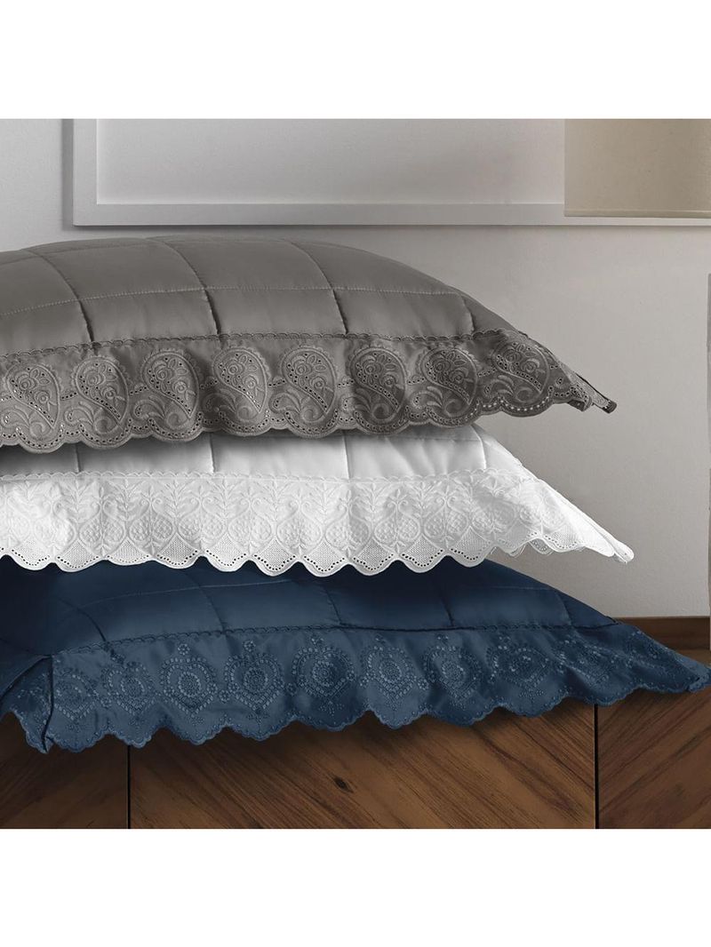 Porta Travesseiro Altenburg Bordados Em Cetim 300 Fios Amê Dark Blue