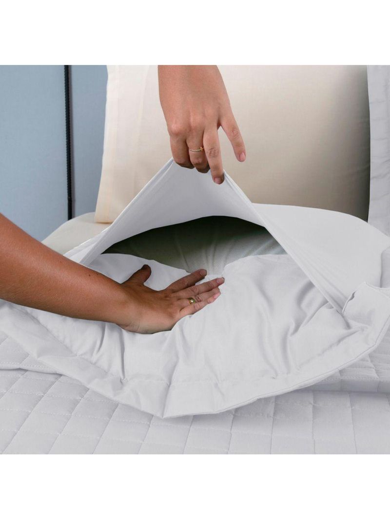 Kit Cobre Leito Colcha Bellini Solteiro Dupla Face Percal 300 Fios Textura Matelassê - Branco