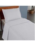 Kit Cobre Leito Colcha Bellini Solteiro Dupla Face Percal 300 Fios Textura Matelassê - Branco