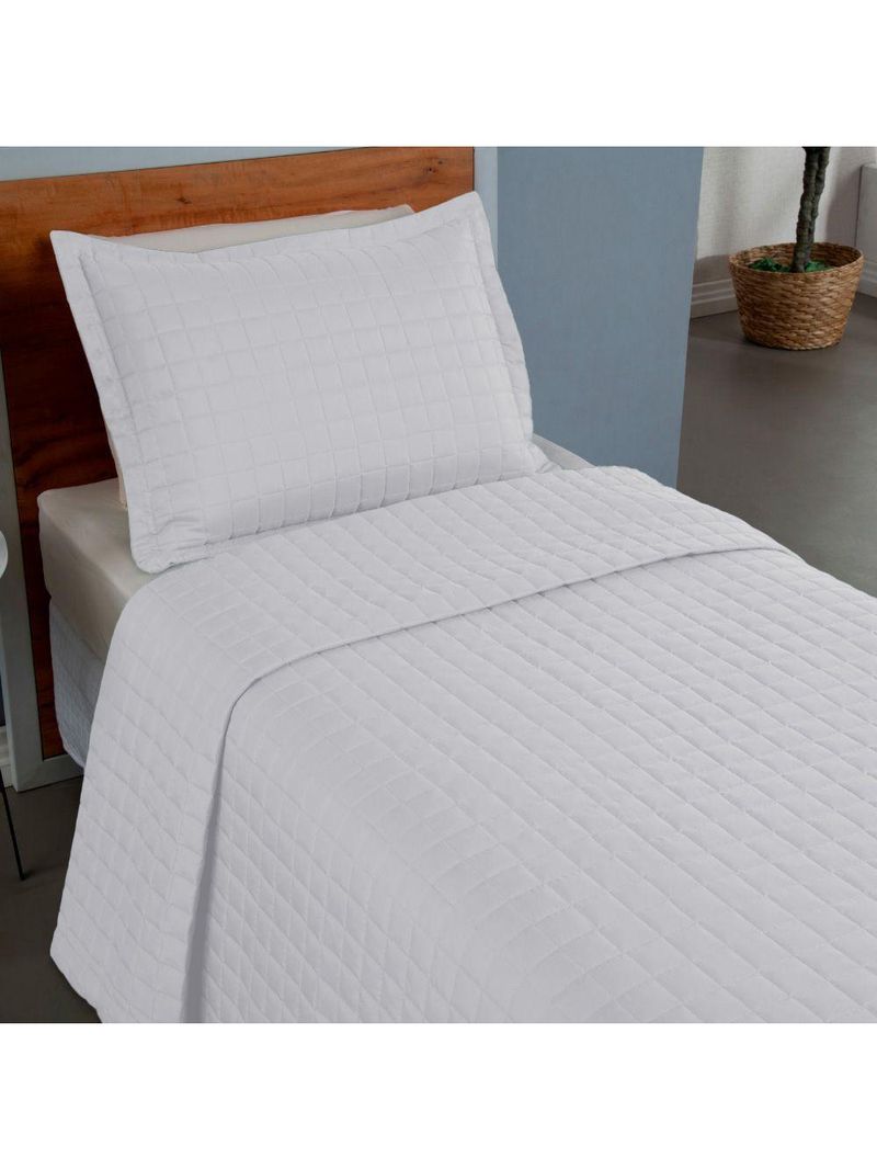 Kit Cobre Leito Colcha Bellini Solteiro Dupla Face Percal 300 Fios Textura Matelassê - Branco