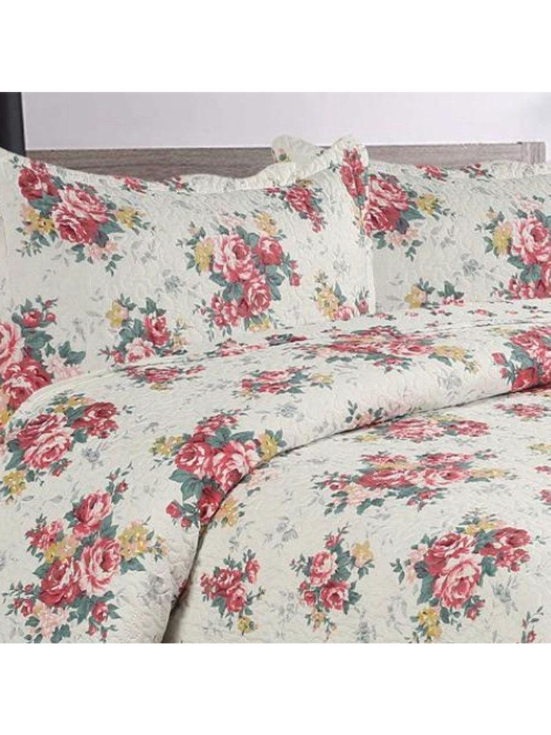 Kit Cobre Leito Colcha Mix King Estampado Dupla Face Floral 3 Peças - Maracris