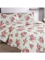 Kit Cobre Leito Colcha Mix King Estampado Dupla Face Floral 3 Peças - Maracris