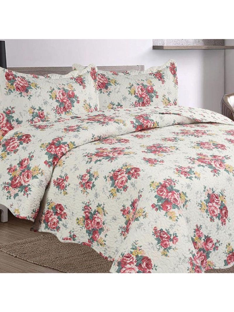 Kit Cobre Leito Colcha Mix King Estampado Dupla Face Floral 3 Peças - Maracris