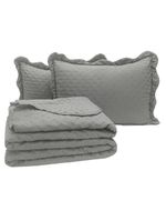 Kit Cobre Leito Colcha Perone Queen Dupla Face Toque De Pluma Micro Percal 300 Fios 3 Peças - Cinza