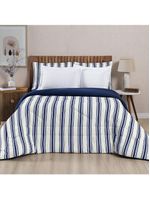 Edredom Cobertor Daily King Malha Listrado Dupla Face Fio Penteado - Azul Marinho