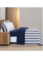 Edredom Cobertor Daily King Malha Listrado Dupla Face Fio Penteado - Azul Marinho