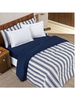 Edredom Cobertor Daily King Malha Listrado Dupla Face Fio Penteado - Azul Marinho