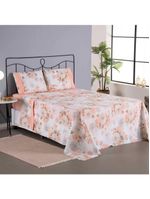 Jogo Cama Lençol Encanto Casal Padrão Estampado Percal 180 Fios C/ Ponto Palito 4 Peças - Floral - Salmão