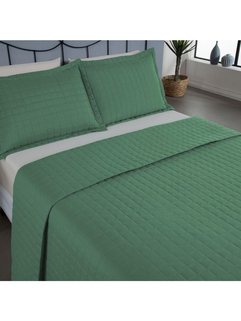 Kit Cobre Leito Colcha Bellini Casal Padrão Dupla Face Percal 300 Fios Textura Matelassê 3 Peças - Verde