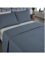 Kit Cobre Leito Colcha Bellini Queen Dupla Face Percal 300 Fios Textura Matelassê 3 Peças - Azul