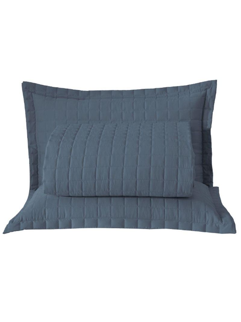 Kit Cobre Leito Colcha Bellini Queen Dupla Face Percal 300 Fios Textura Matelassê 3 Peças - Azul