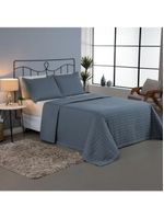 Kit Cobre Leito Colcha Bellini Queen Dupla Face Percal 300 Fios Textura Matelassê 3 Peças - Azul