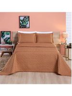 Kit Cobre Leito Colcha Vênus Casal Dupla Face Micropercal 200 Fios Liso 3 Peças - Terracota