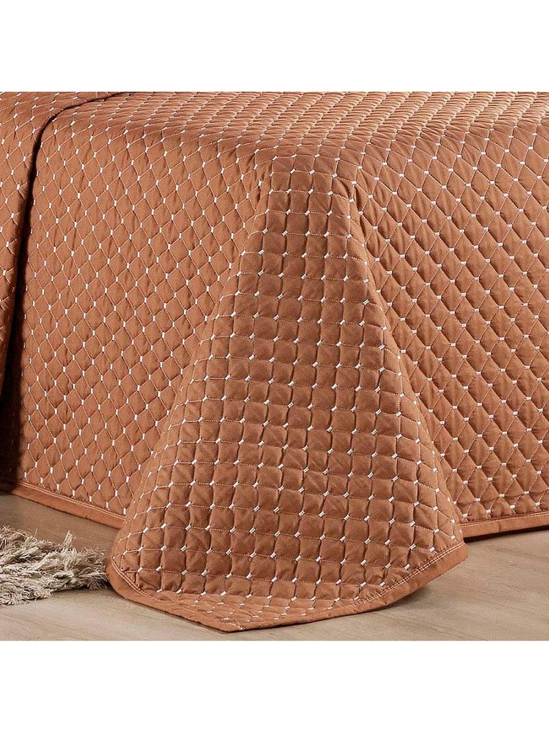 Kit Cobre Leito Colcha Vênus Casal Dupla Face Micropercal 200 Fios Liso 3 Peças - Terracota