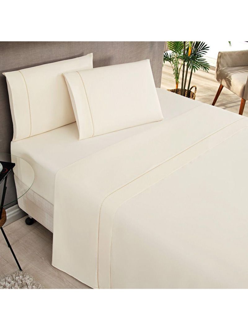 Jogo Cama Lençol Home Basic King 180 Fios C/ Ponto Palito 4 Peças - Palha