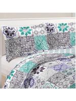 Kit Cobre Leito Colcha Mix Queen Estampado  3 Peças - Thaís