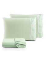 Jogo Cama Lençol Paris Queen Percal 180 Fios 100% Algodão Lese Bordada 3 Peças - Verde