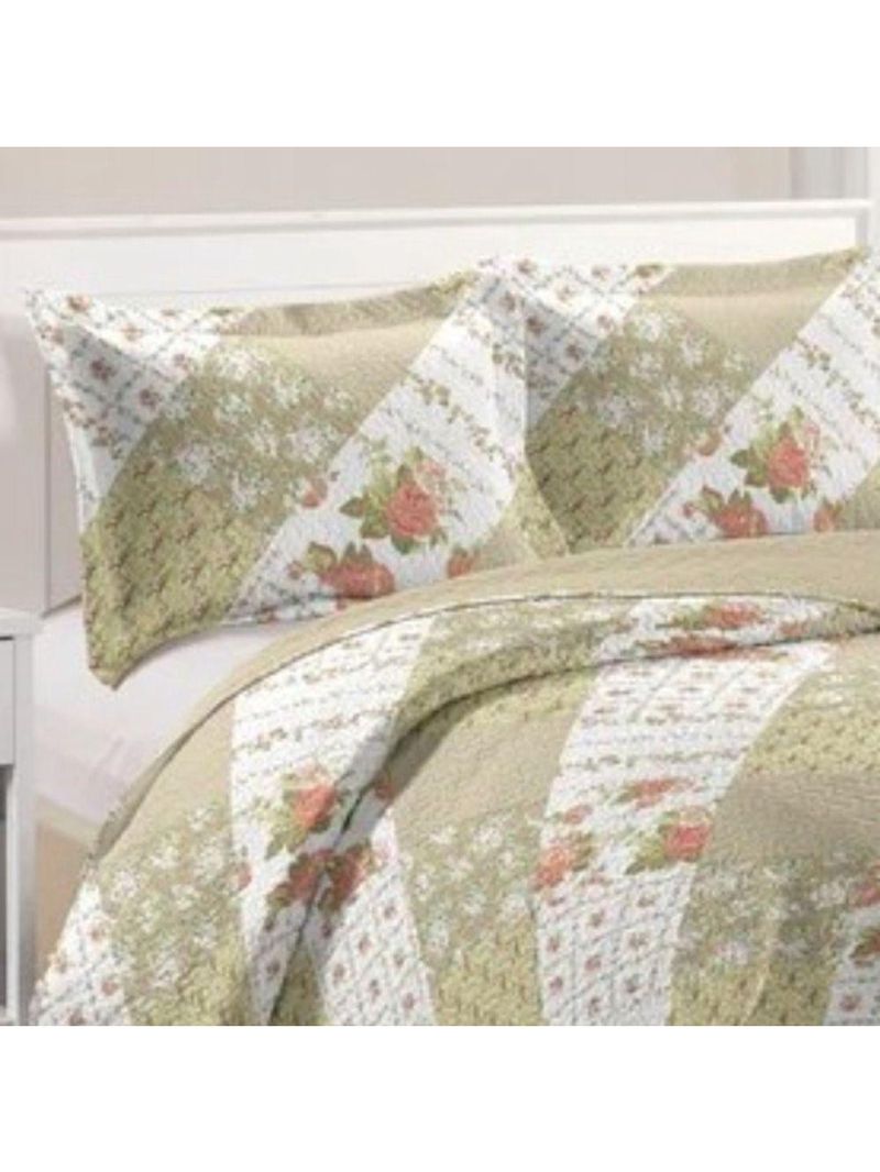 Kit Cobre Leito Colcha Mix Queen Estampado 3 Peças -Janaína