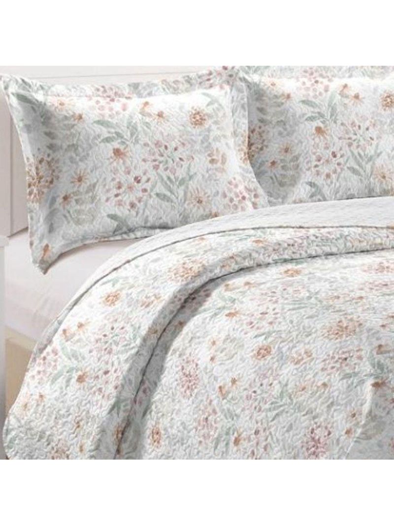 Kit Cobre Leito Colcha Mix King Estampado Dupla Face Floral 3 Peças - Joice