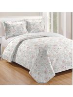 Kit Cobre Leito Colcha Mix King Estampado Dupla Face Floral 3 Peças - Joice