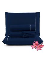 Jogo Cama Lençol Unique King 400 Fios Ponto Palito 4 Peças - Azul Marinho