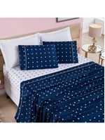Jogo Cama Lençol Meggy Poá Queen Bolinhas Micropercal 200 Fios 4 Peças - Azul Marinho