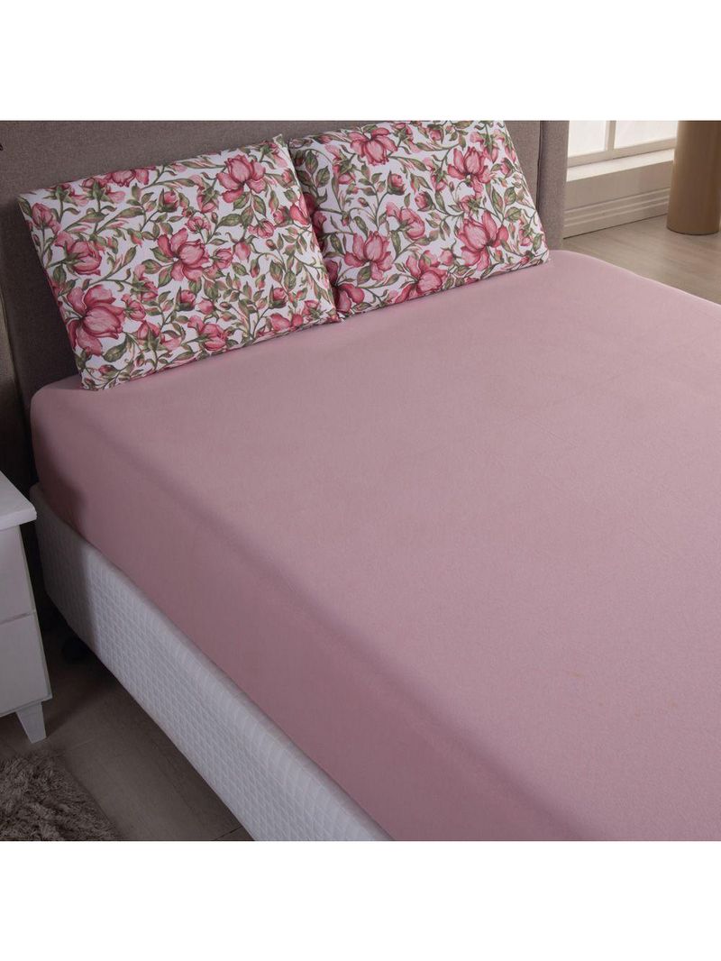 Jogo Cama Lençol Sonnet King Malha Estampada 100% Algodão 3 Peças - Flores - Rosê