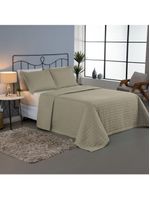 Kit Cobre Leito Colcha Bellini Casal Padrão Dupla Face Percal 300 Fios Textura Matelassê 3 Peças - Cáqui