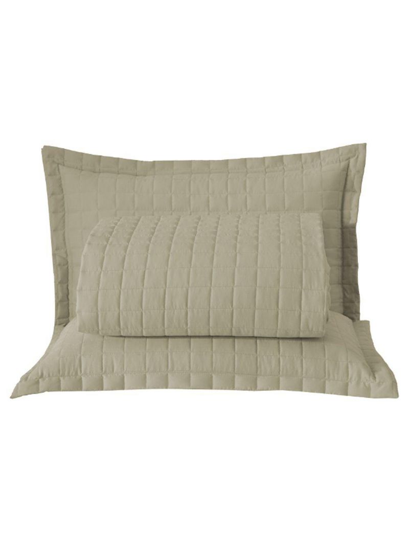 Kit Cobre Leito Colcha Bellini Casal Padrão Dupla Face Percal 300 Fios Textura Matelassê 3 Peças - Cáqui