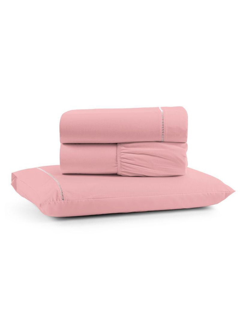 Jogo Cama Lençol Bali Solteiro Percal 180 Fios 100% Algodão Ponto Palito 3 Peças - Rosa