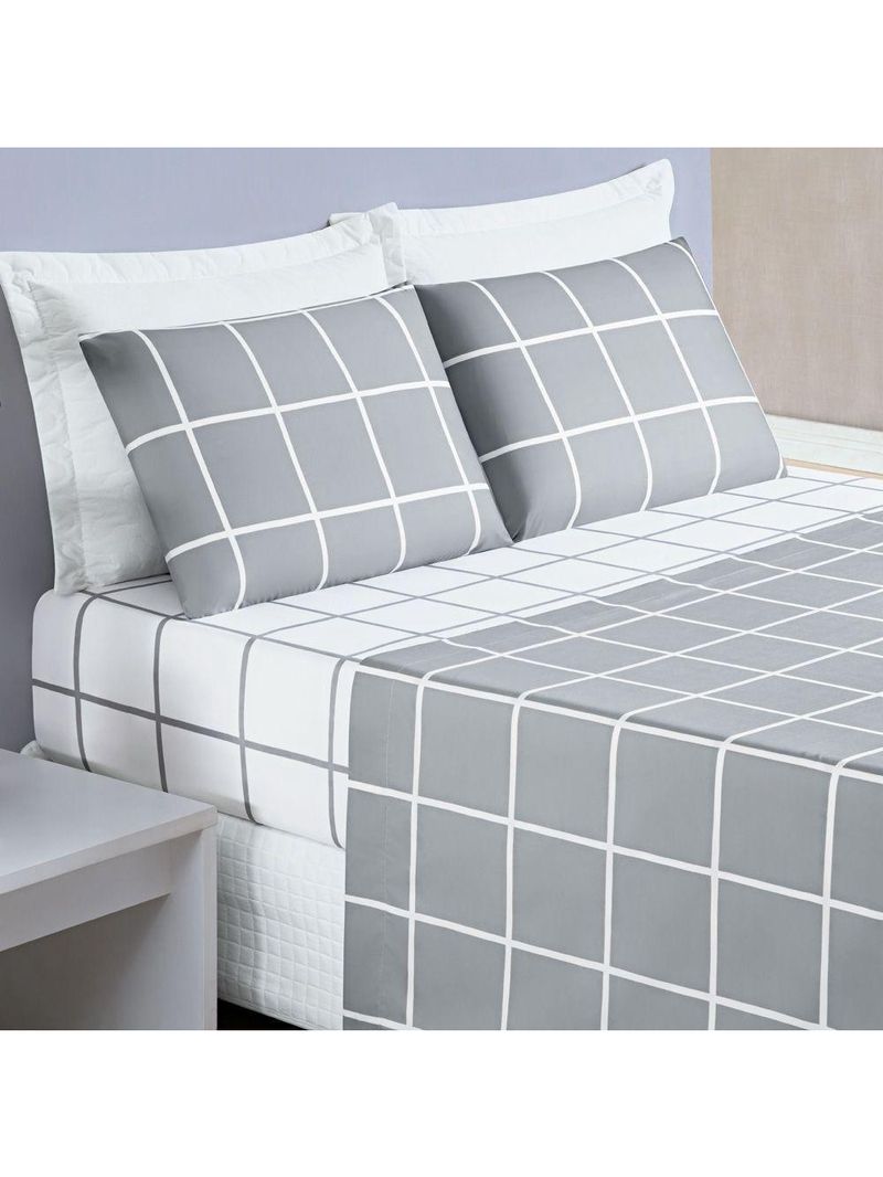Jogo Cama Lençol King 200 Fios 4 Peças Cinza