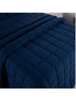 Kit Cobre Leito Colcha Livorno Queen Acolchoado Fofo Macio Malha 100% Algodão 3 Peças - Azul Marinho