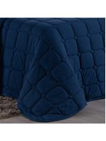 Kit Cobre Leito Colcha Livorno Queen Acolchoado Fofo Macio Malha 100% Algodão 3 Peças - Azul Marinho