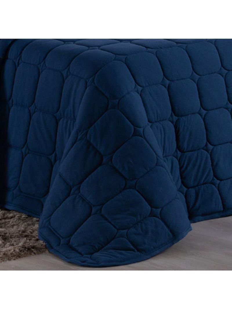 Kit Cobre Leito Colcha Livorno Queen Acolchoado Fofo Macio Malha 100% Algodão 3 Peças - Azul Marinho