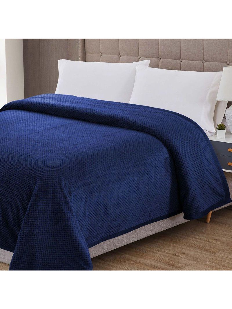 Cobertor Casa Scarpa Poppy Queen Manta Ultrasoft Alto Relevo Super Macia - Azul Marinho