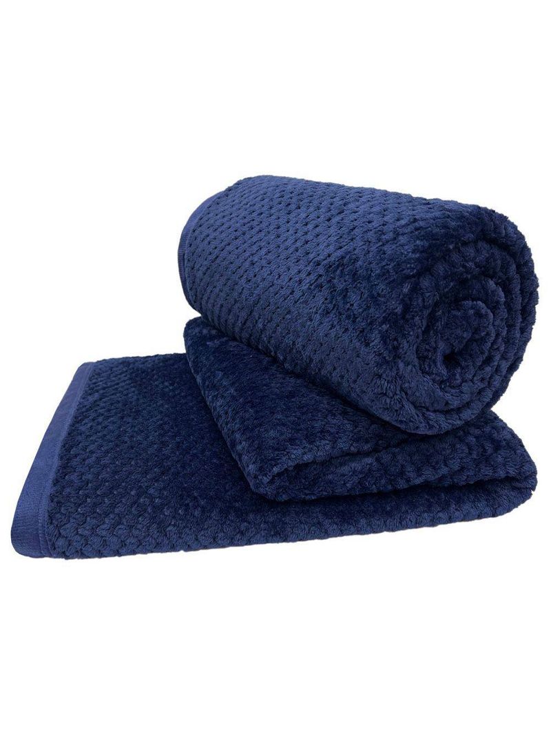Cobertor Casa Scarpa Poppy Queen Manta Ultrasoft Alto Relevo Super Macia - Azul Marinho