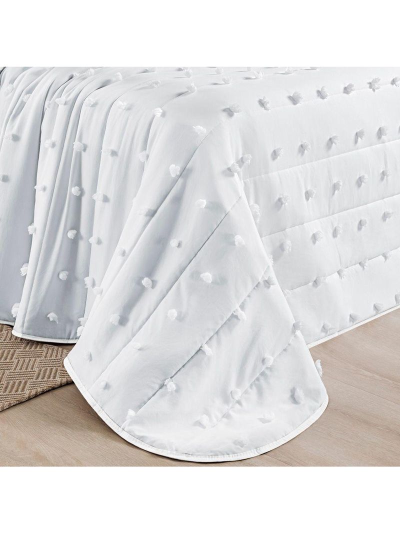 Kit Cobre Leito Colcha Alexa Pompom Casal Padrão Dupla Face Micropercal 3 Peças - Branco